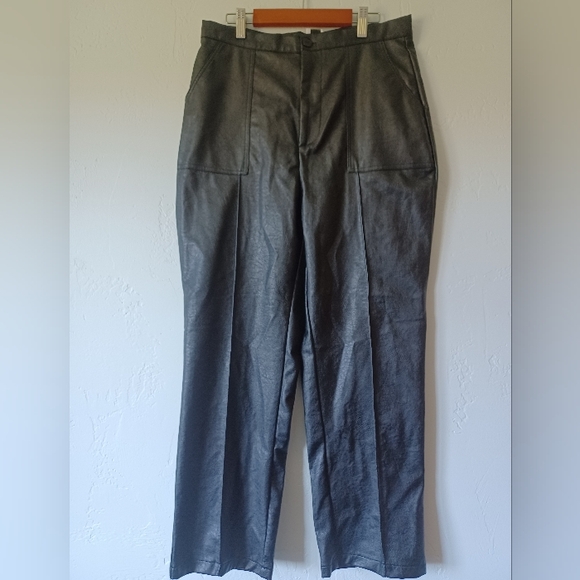 Princess Polly Black Faux Leather Straight Leg Pants - Picture 1 of 6